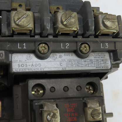 Allen Bradley 505-AOD Ser C Size 0 18A Reversing Starter 600V 1 To 5HP 120V Coil