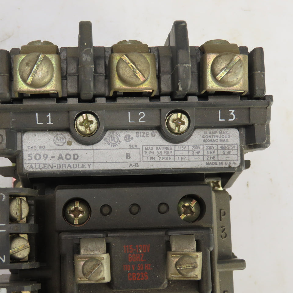 Allen Bradley 509-AOD Ser B Size 0 18A Motor Starter 600V 1 To 5HP 120V Coil