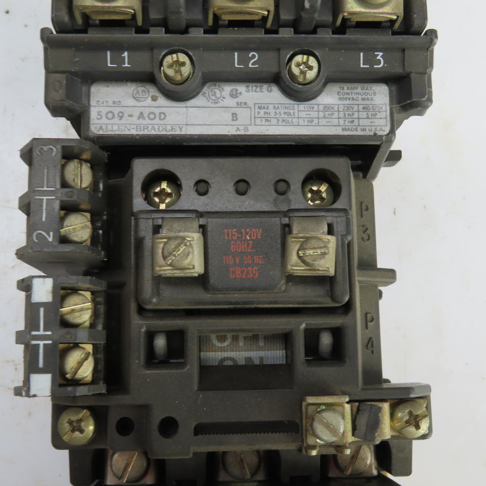 Allen Bradley 509-AOD Ser B Size 0 18A Motor Starter 600V 1 To 5HP 120V Coil