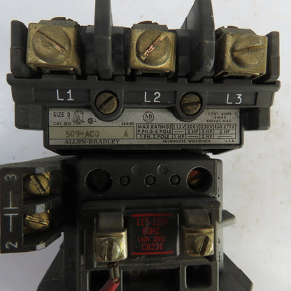 Allen Bradley 509-AOD Ser A Size 0 18A Motor Starter 600V 1 To 5HP 120V Coil
