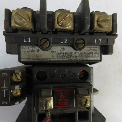 Allen Bradley 509-AOD Ser A Size 0 18A Motor Starter 600V 1 To 5HP 120V Coil