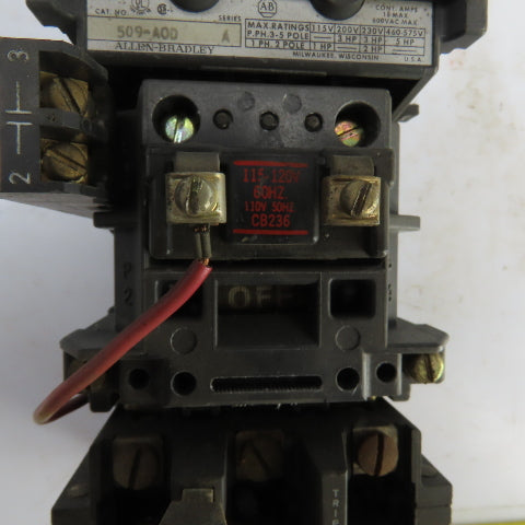 Allen Bradley 509-AOD Ser A Size 0 18A Motor Starter 600V 1 To 5HP 120V Coil