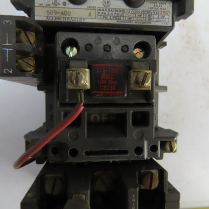 Allen Bradley 509-AOD Ser A Size 0 18A Motor Starter 600V 1 To 5HP 120V Coil