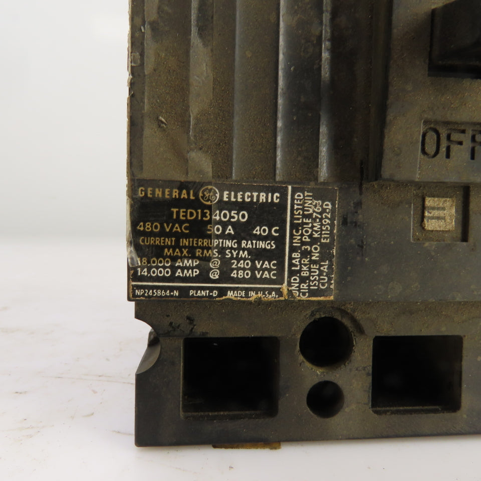 General Electric TED134050 50A Circuit Breaker 480VAC 3 Pole