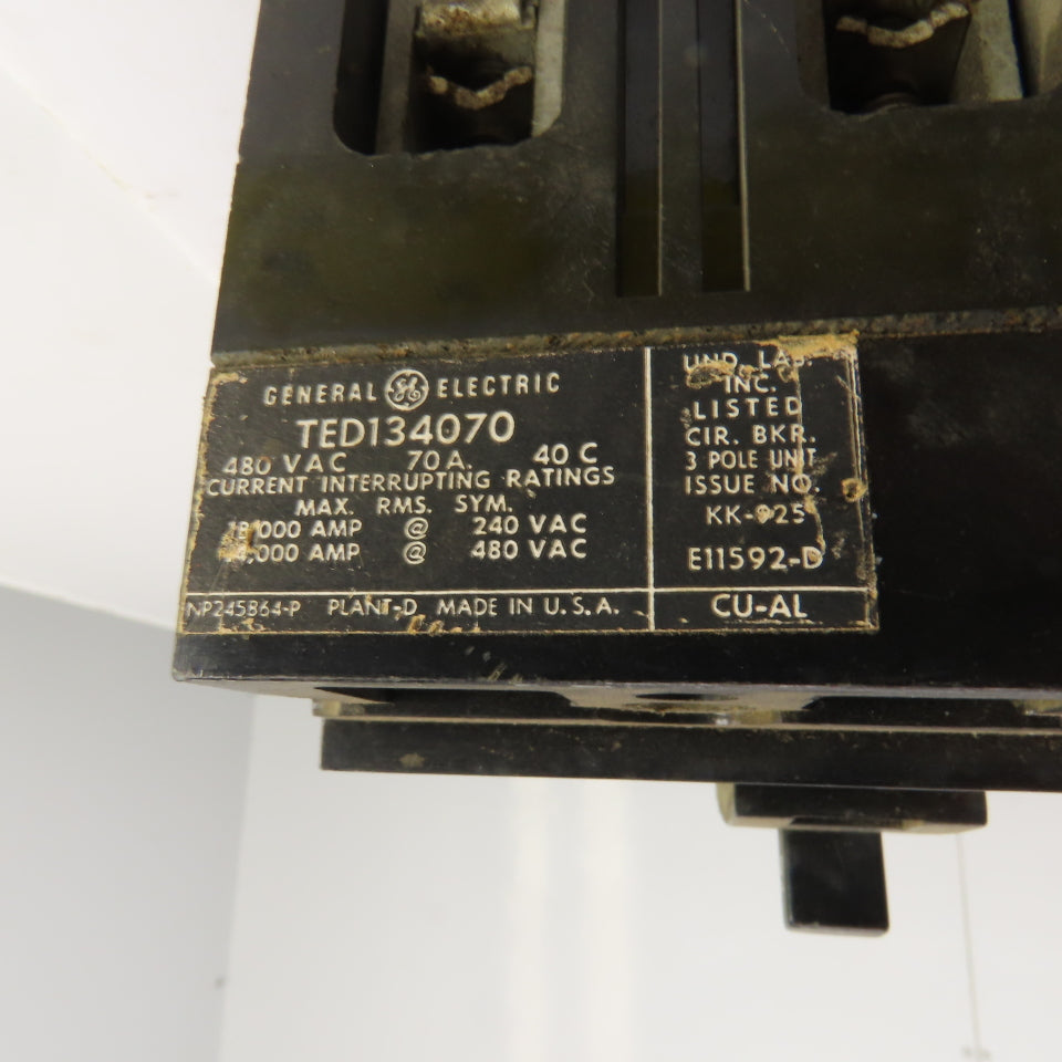 General Electric <-- TED134070 70A Circuit Breaker 480VAC 3 Pole