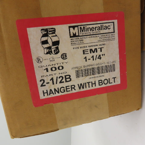 Minerallac 2-1/2B Zinc Plated Steel 1-1/4" Conduit Hanger W/Bolt Lot Of 70