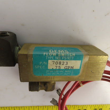 Gems 70823 Liquid Flow Switch 120-240VAC 0.75 GPM 1/4" NPT