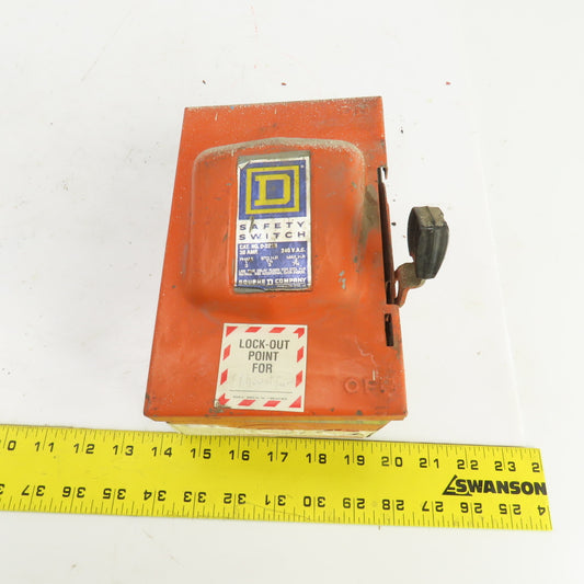 Square D D-221N 30A Fusible Safety Disconnect Switch 240VAC 1-1/2 To 7-1/2HP