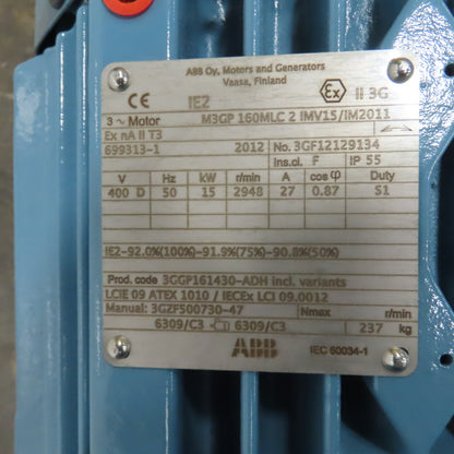 ABB M3GP-160MLC-2 15kW Electric Motor Hazardous Location 2948RPM 400V 3PH 50HZ