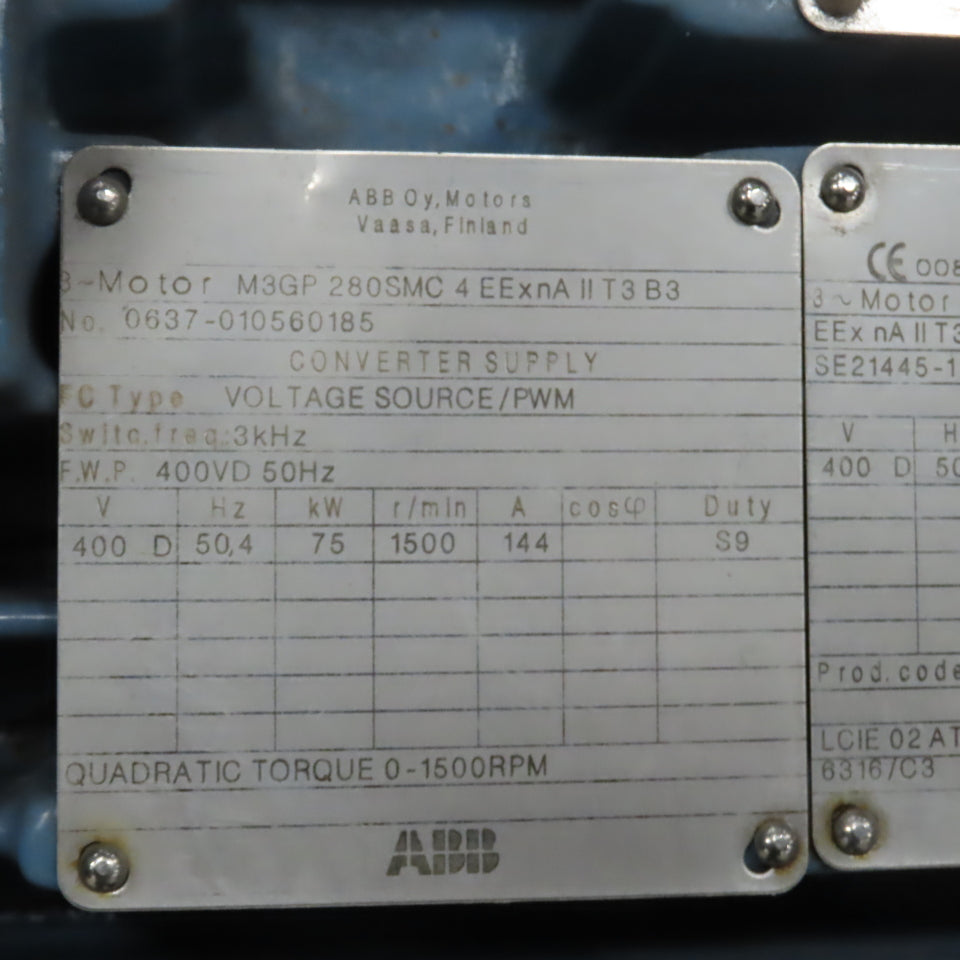 ABB M3GP-280SMC-4-B3 110kW AC Electric Motor 690/400V 50HZ 3PH 1485RPM 280 Frame