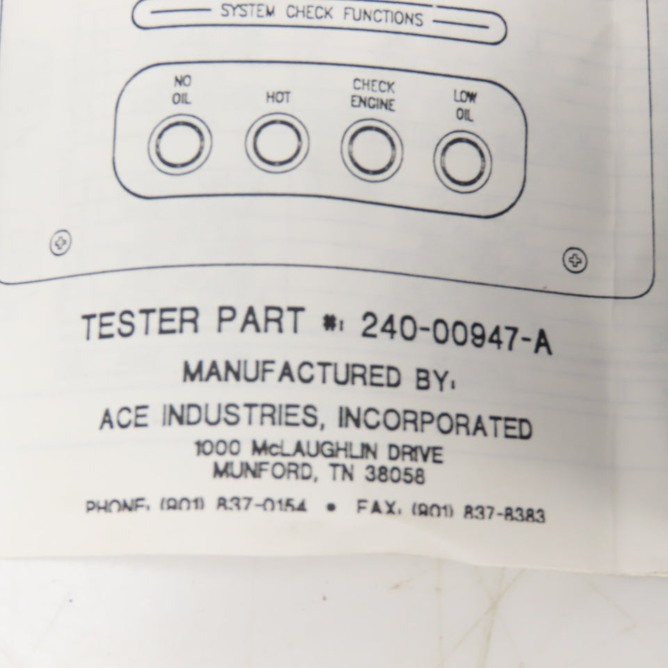 Ace Industries 240-00947-A Marine Engine Substitute Tester OMC Johnson Evinrude