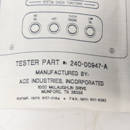 Ace Industries 240-00947-A Marine Engine Substitute Tester OMC Johnson Evinrude