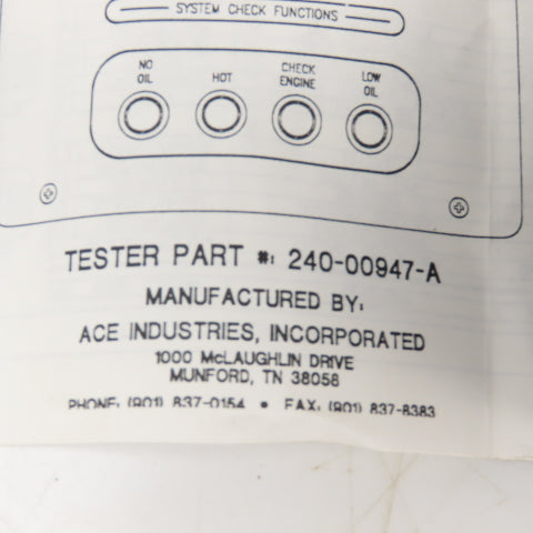 Ace Industries 240-00947-A Marine Engine Substitute Tester OMC Johnson Evinrude