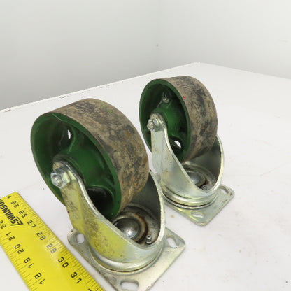 5" x 1-7/8" Cast Iron Steel Swivel Plate Casters (2) Swivel (2) Ridgid Set Of 4