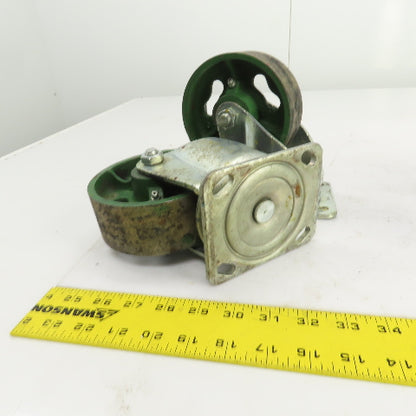 5" x 1-7/8" Cast Iron Steel Swivel Plate Casters (2) Swivel (2) Ridgid Set Of 4