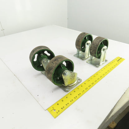 5" x 1-7/8" Cast Iron Steel Swivel Plate Casters (2) Swivel (2) Ridgid Set Of 4