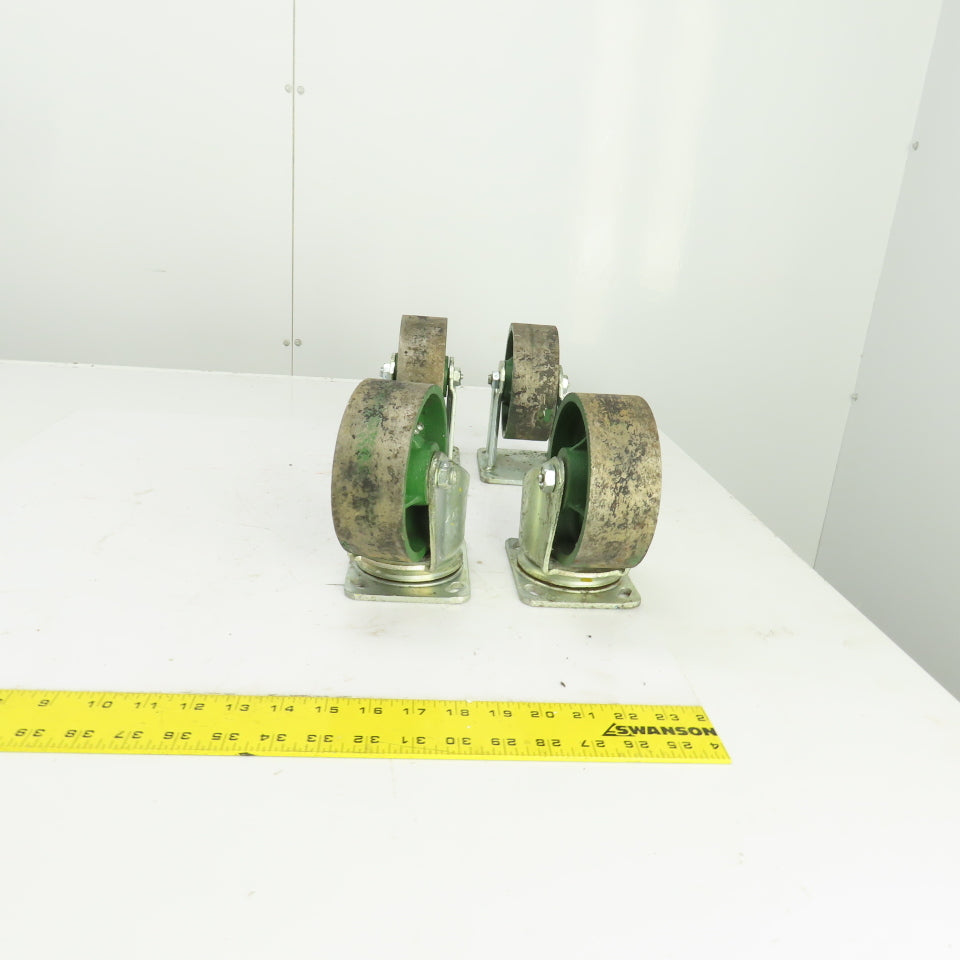 5" x 1-7/8" Cast Iron Steel Swivel Plate Casters (2) Swivel (2) Ridgid Set Of 4