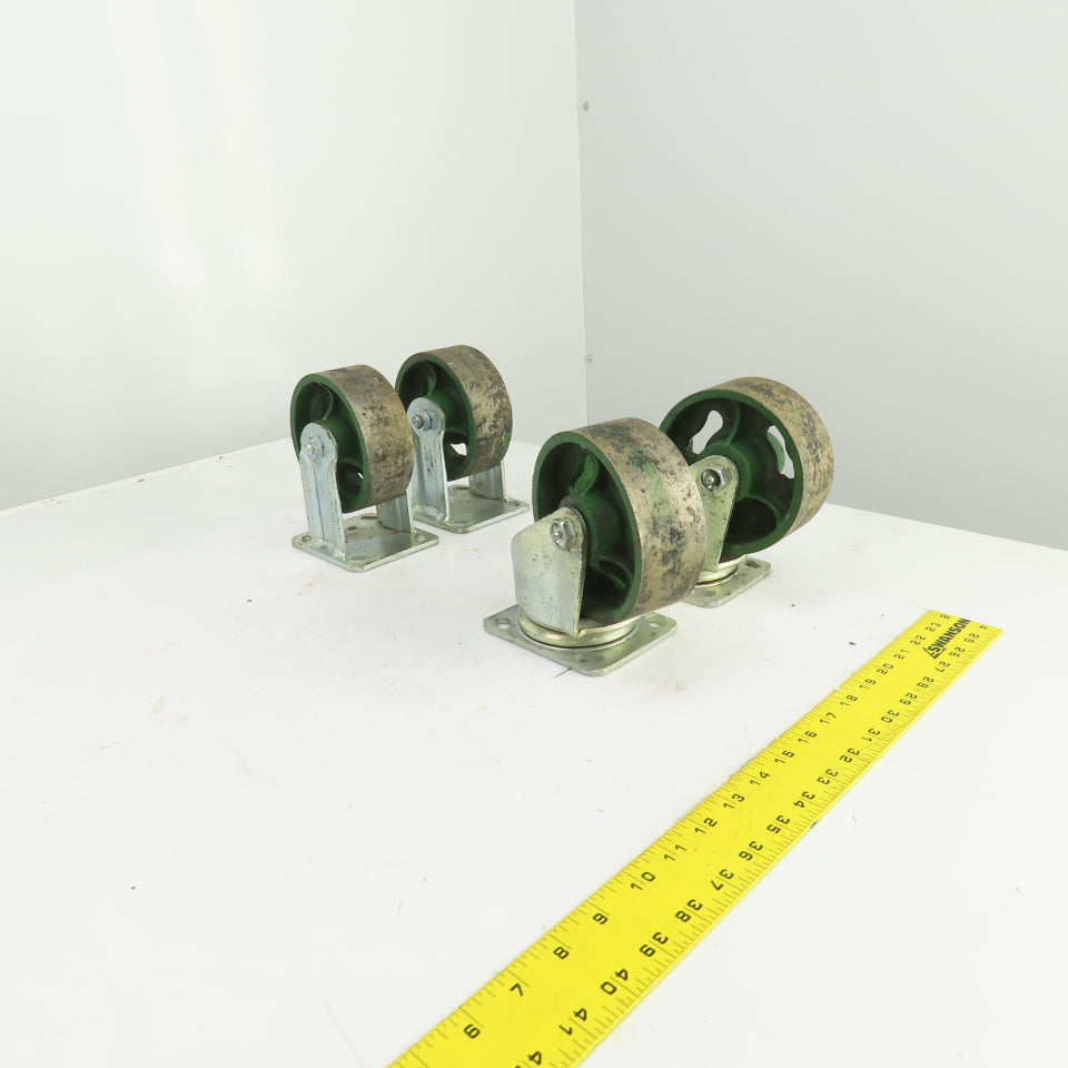 5" x 1-7/8" Cast Iron Steel Swivel Plate Casters (2) Swivel (2) Ridgid Set Of 4