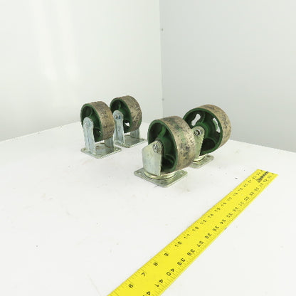 5" x 1-7/8" Cast Iron Steel Swivel Plate Casters (2) Swivel (2) Ridgid Set Of 4