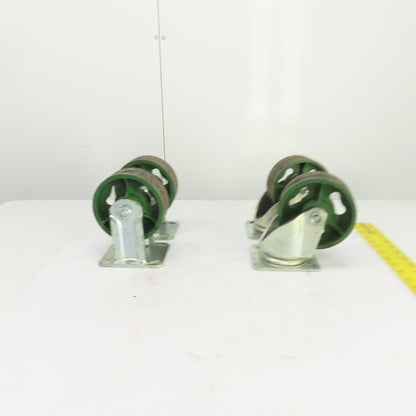 5" x 1-7/8" Cast Iron Steel Swivel Plate Casters (2) Swivel (2) Ridgid Set Of 4