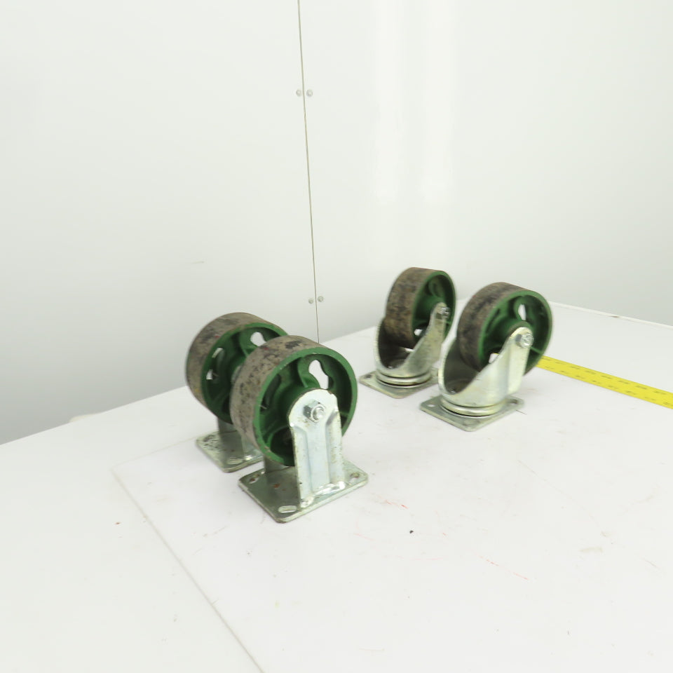 5" x 1-7/8" Cast Iron Steel Swivel Plate Casters (2) Swivel (2) Ridgid Set Of 4