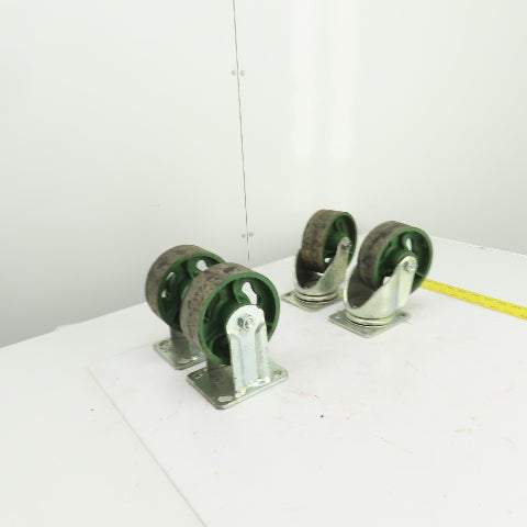 5" x 1-7/8" Cast Iron Steel Swivel Plate Casters (2) Swivel (2) Ridgid Set Of 4