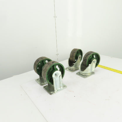 5" x 1-7/8" Cast Iron Steel Swivel Plate Casters (2) Swivel (2) Ridgid Set Of 4