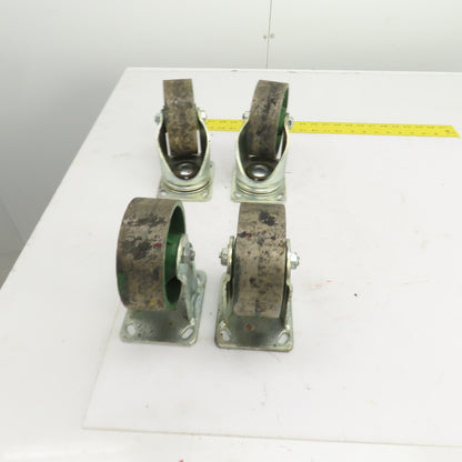 5" x 1-7/8" Cast Iron Steel Swivel Plate Casters (2) Swivel (2) Ridgid Set Of 4