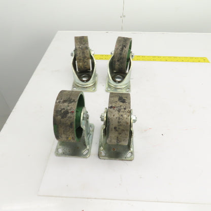 5" x 1-7/8" Cast Iron Steel Swivel Plate Casters (2) Swivel (2) Ridgid Set Of 4