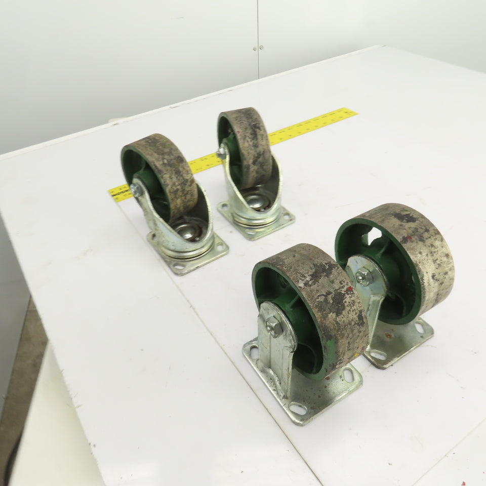 5" x 1-7/8" Cast Iron Steel Swivel Plate Casters (2) Swivel (2) Ridgid Set Of 4