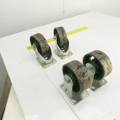 5" x 1-7/8" Cast Iron Steel Swivel Plate Casters (2) Swivel (2) Ridgid Set Of 4