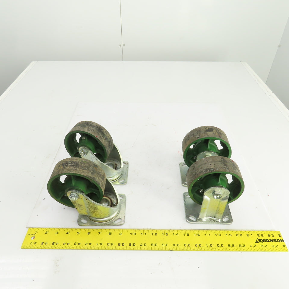 5" x 1-7/8" Cast Iron Steel Swivel Plate Casters (2) Swivel (2) Ridgid Set Of 4
