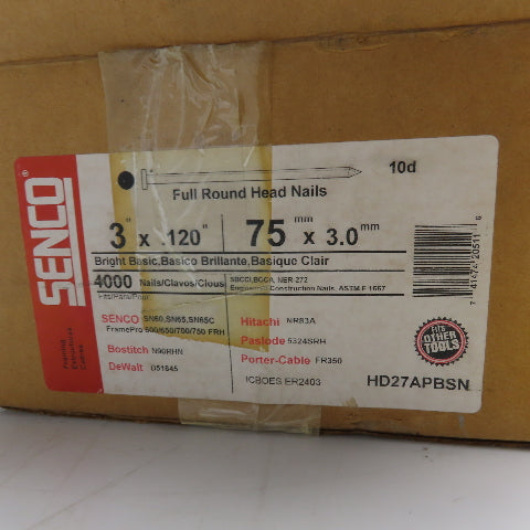 Senco HD27APBSN 3" x .120" Full Round Head 10D Framing Nails 30Lbs. Partial Box