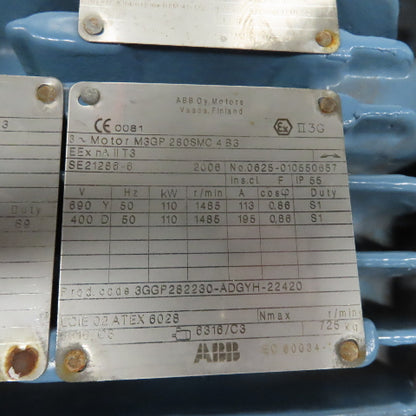ABB M3GP-280SMC-4-B3 110kW AC Electric Motor 690/400V 50HZ 3PH 1485RPM 280 Frame