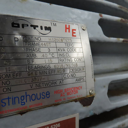 Westinghouse H12506TET5 125HP AC Electric Motor 1180RPM 575V 115A 3PH 445T Frame