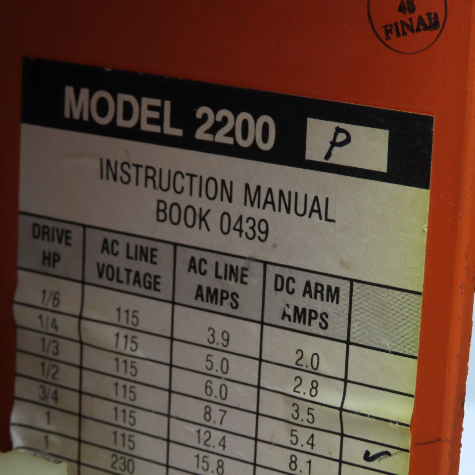 Fincor Incom 2200-P Regenerative DC Motor Control 115/230V Line 1/2Hp 200VDC MAX