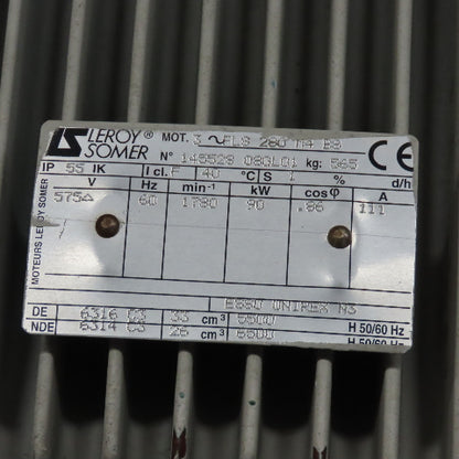 Leroy Somer 145528 FLS280 90kW 575V 3Ph Motor 1780RPM 75mm Output Shaft