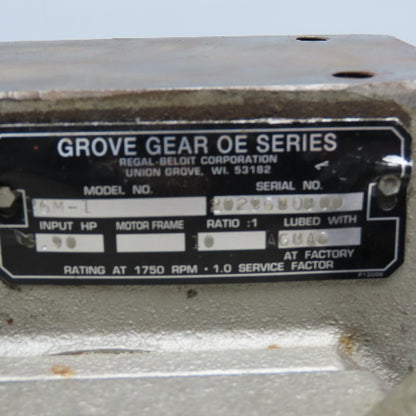 Grove Gear 26M-1 10:1 Ratio Right Angle Gear Reducer 175RPM Output