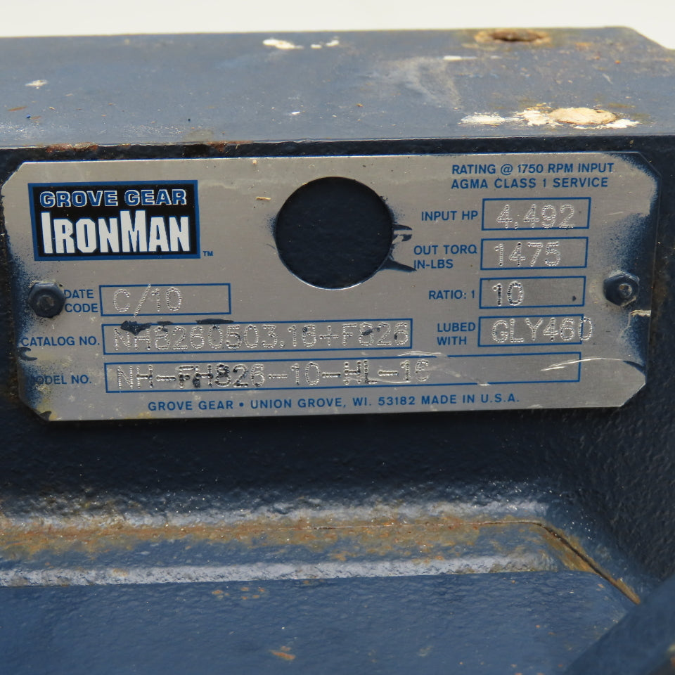 Grove Gear NH8260503.16 10:1 Ratio Right Angle Gear Reducer 1475Ft/Lbs.