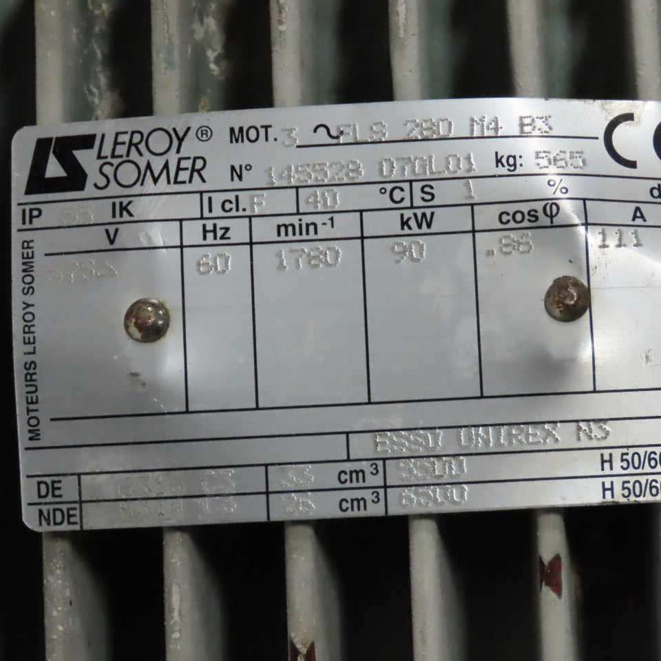 Leroy Somer FLS280 145528 90kW 575V 3Ph Motor 1780RPM 75mm Output Shaft