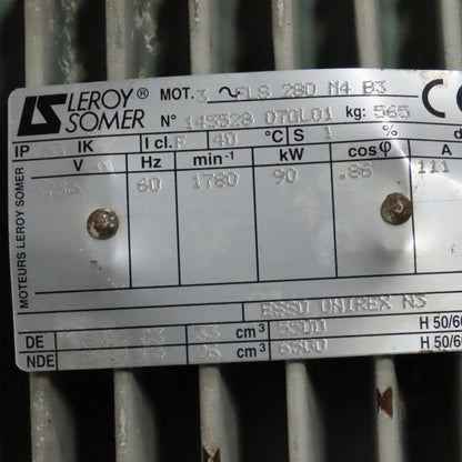 Leroy Somer FLS280 145528 90kW 575V 3Ph Motor 1780RPM 75mm Output Shaft
