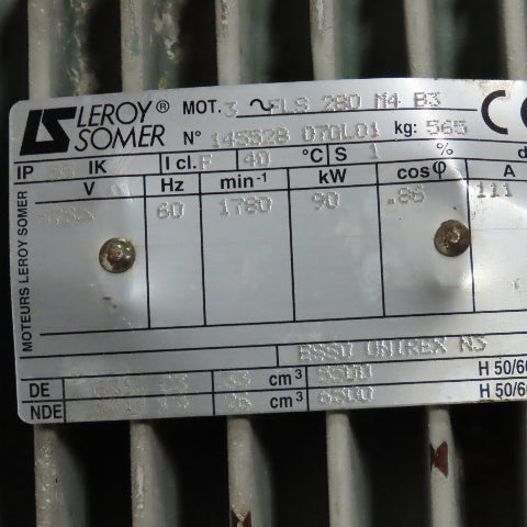 Leroy Somer FLS280 145528 90kW 575V 3Ph Motor 1780RPM 75mm Output Shaft