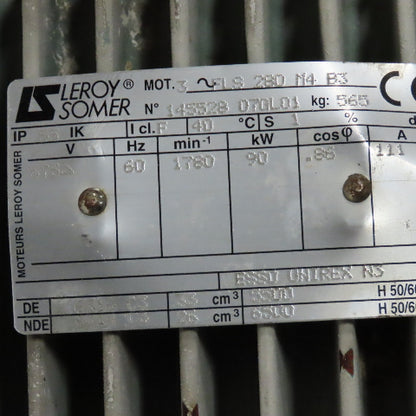 Leroy Somer FLS280 145528 90kW 575V 3Ph Motor 1780RPM 75mm Output Shaft