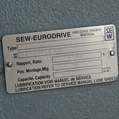 Sew R163DV225S4 49Hp 33 RPM Output 330/575V 3Ph AC Gear Motor Separated
