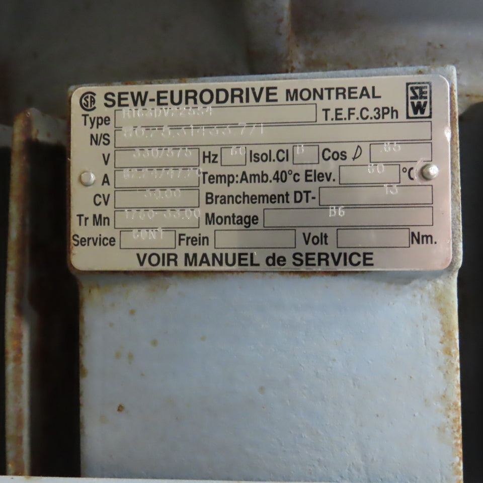 Sew R163DV225S4 49Hp 33 RPM Output 330/575V 3Ph AC Gear Motor Separated
