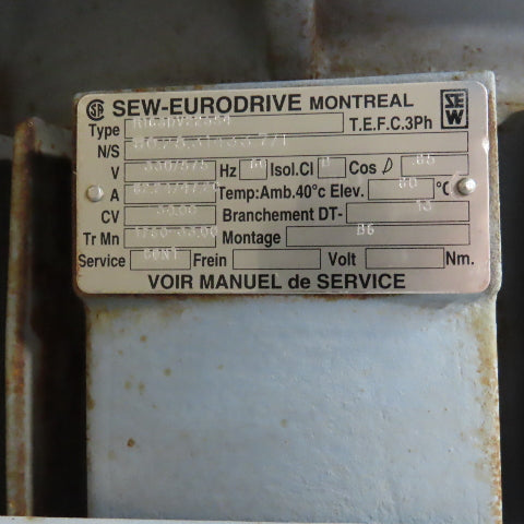 Sew R163DV225S4 49Hp 33 RPM Output 330/575V 3Ph AC Gear Motor Separated