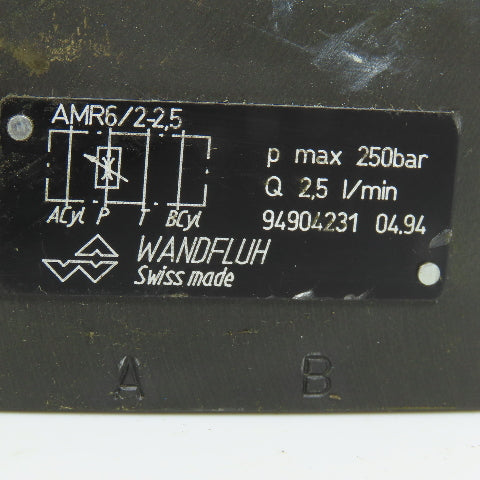 Wandfluh AMR6/2-2.5 Hydraulic Flow Control Sandwich Check Valve Regulator 250bar