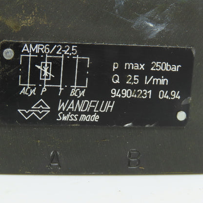 Wandfluh AMR6/2-2.5 Hydraulic Flow Control Sandwich Check Valve Regulator 250bar