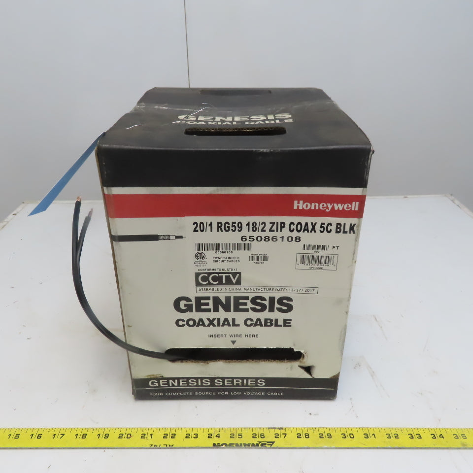 Honeywell 65' Genesis Coaxial Cable 20/1 RG59 18/2 Zip Coax 5C Black