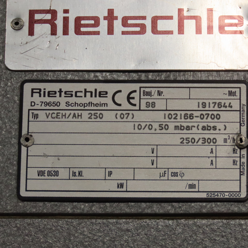 Rietschle VCEH/AH 250 10Hp 230/460V Pressure & Vacuum Pump 300m3/h Max